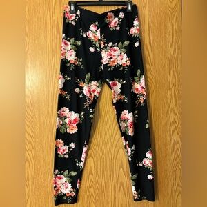 One Step Up Black Leggings with Floral Design